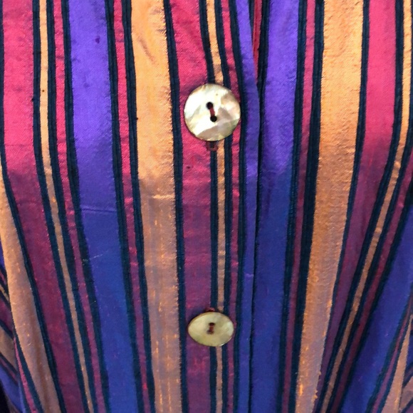 VTG LisBETH Olso Silk Dupioni Striped Shell Button Front Blouse - Picture 6 of 9
